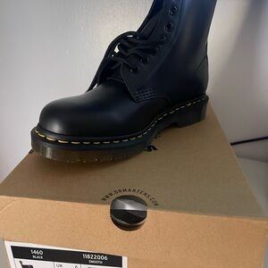 Dr. Martens Smooth Black Boots with Yellow Stitching